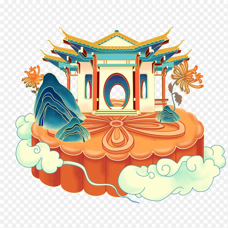 手绘插画中秋月饼