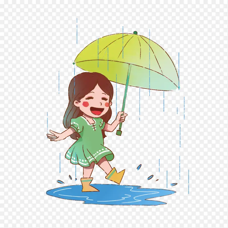 卡通女孩雨中玩耍