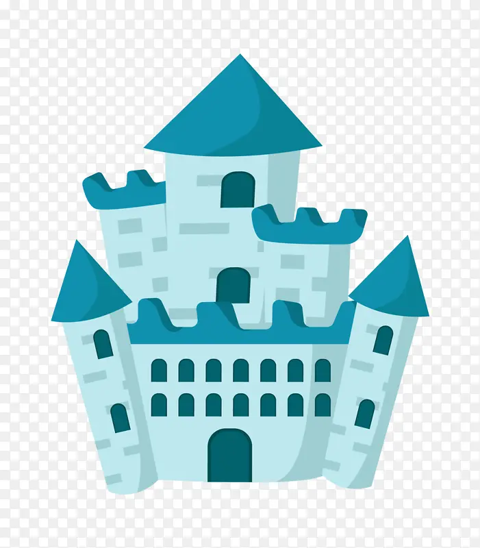 可爱的蓝色城堡插画