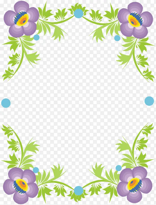 卡通紫色花卉植物边框