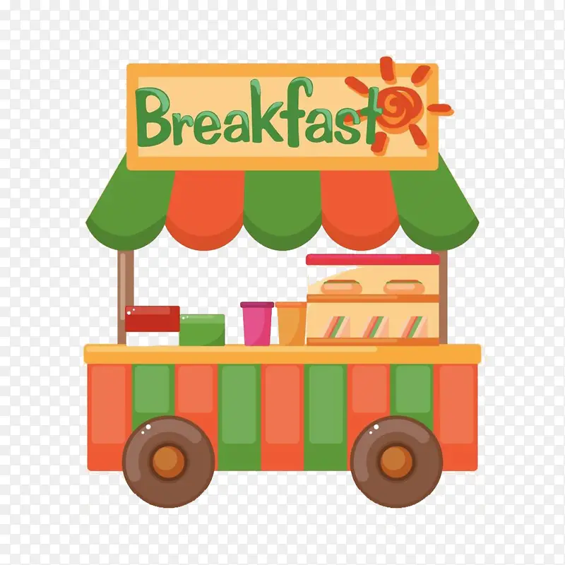 卡通手绘早餐车