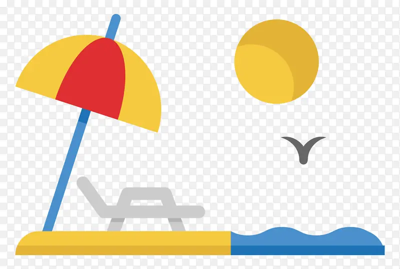 夏日海滩彩色，遮阳伞，插画