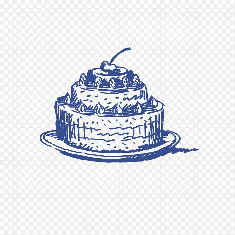 手绘蓝色生日蛋糕