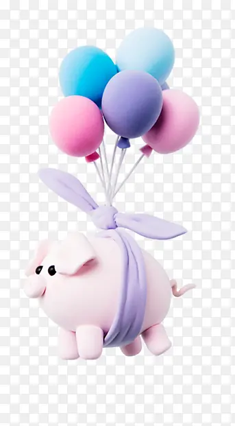 气球，猪，蝴蝶结，卡通