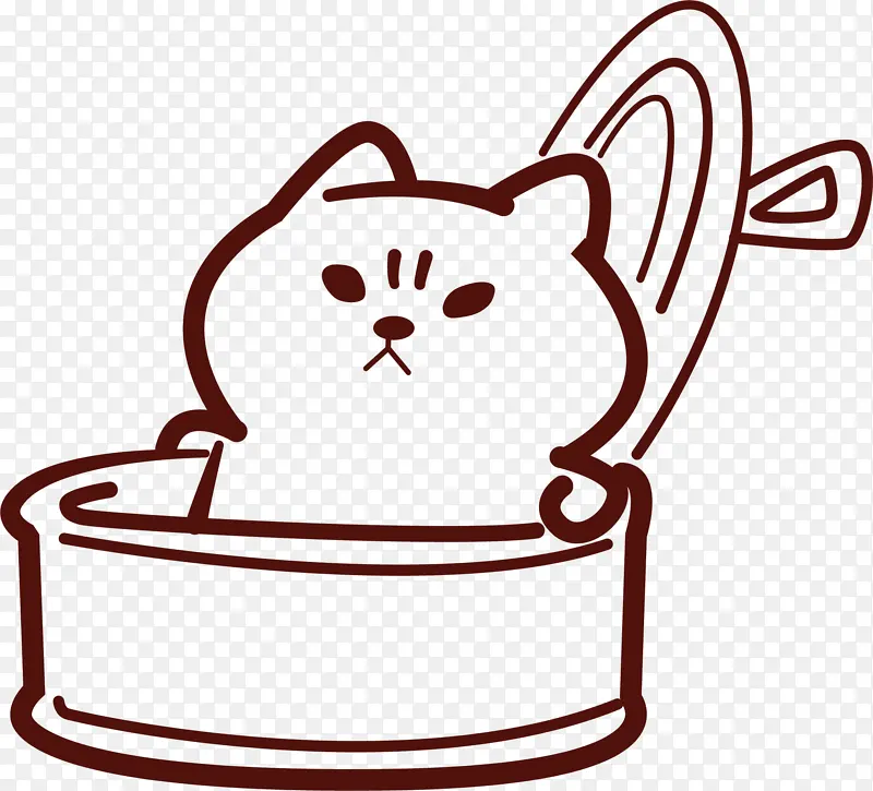 AI线稿罐头里的卡通小猫