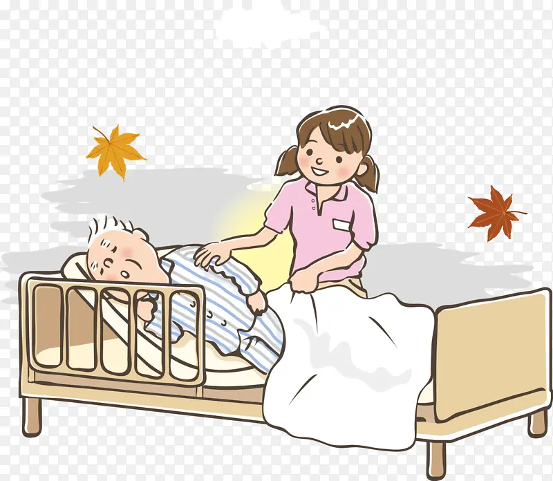 卡通躺在病床上的病人矢量