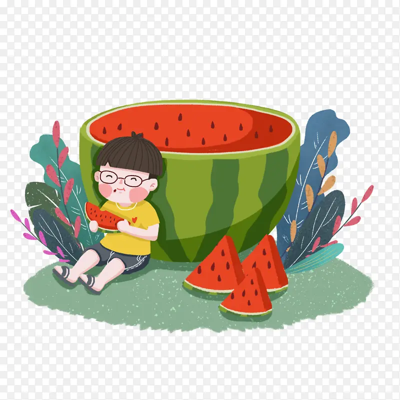 吃西瓜插画素材