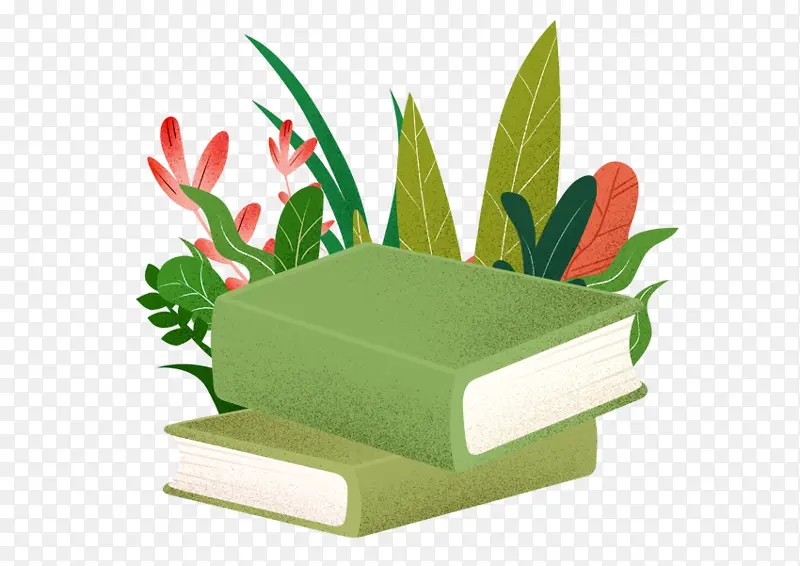 绿色植物手绘素材元素书本
