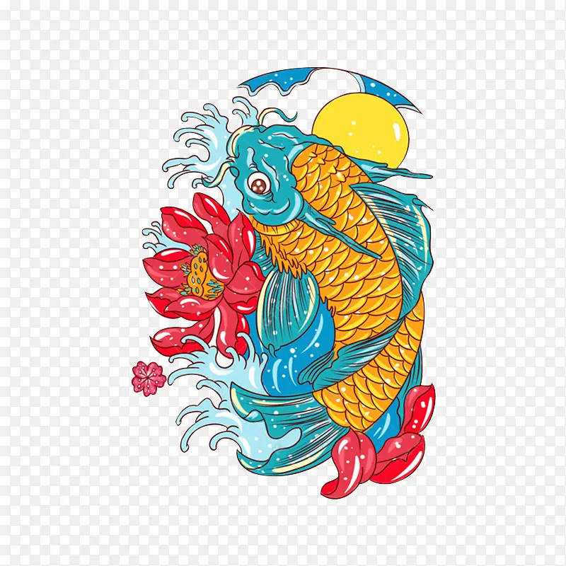 国潮 锦鲤 插画 元素 月亮