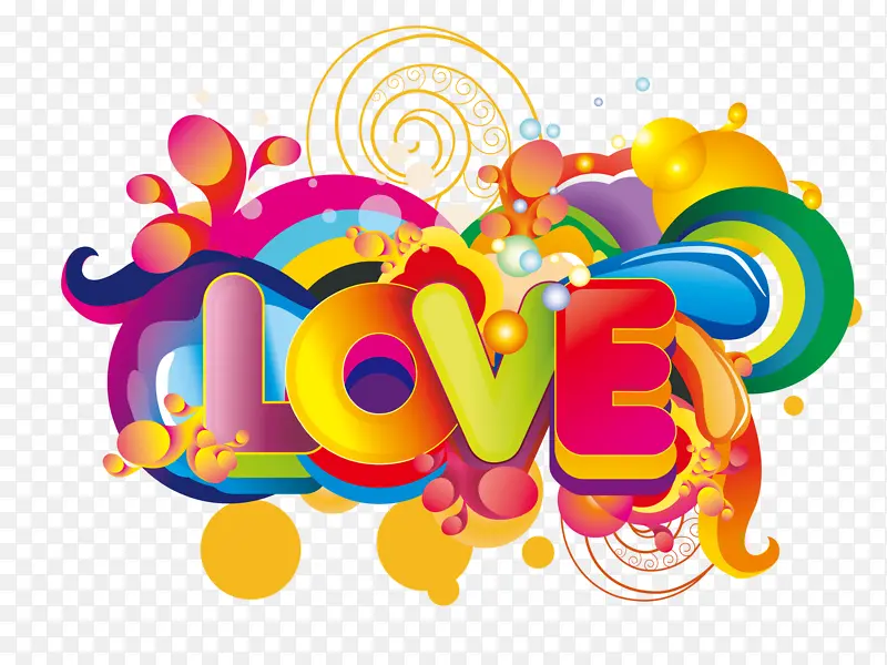 炫彩花纹love艺术字情人节告白