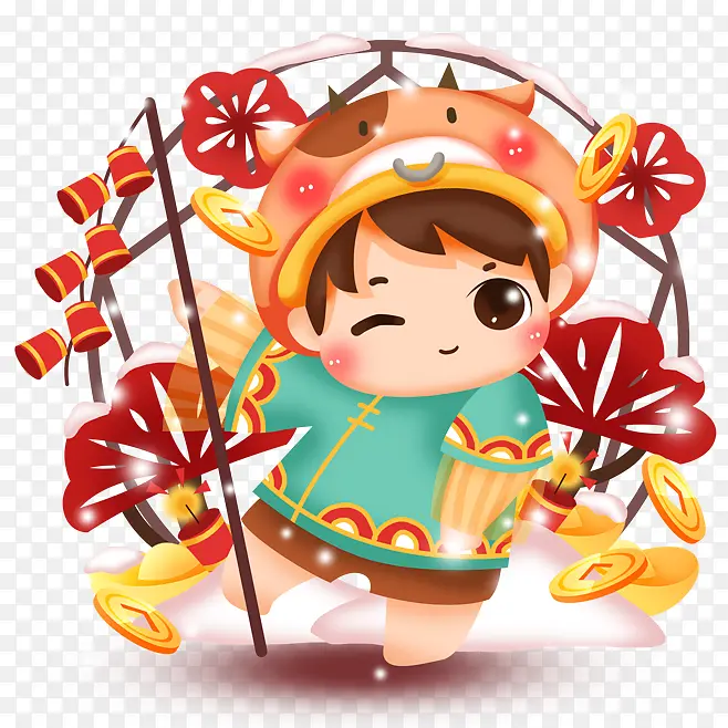 中国风卡通新年祝贺素材