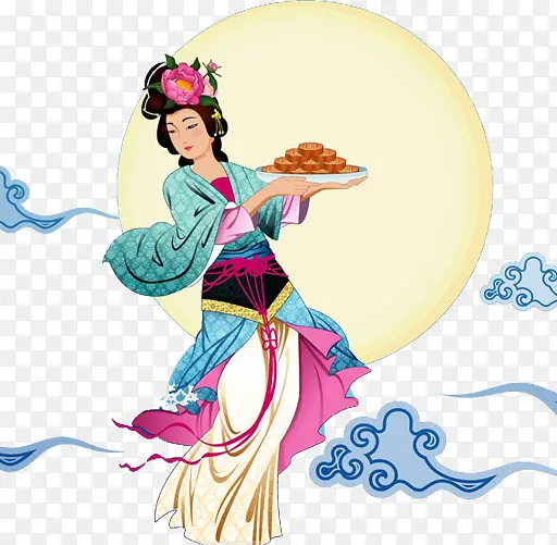 端月饼的古典美女