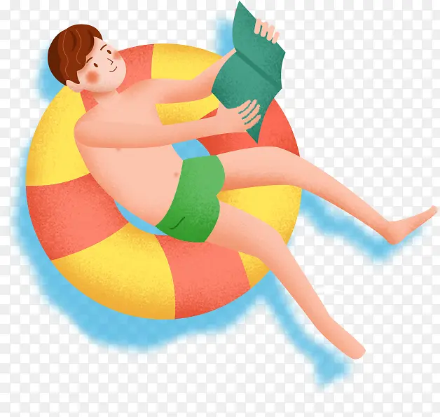 游泳看书的男孩