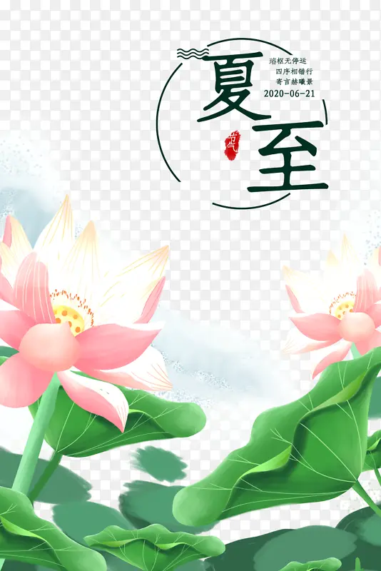 夏至荷花荷叶元素图