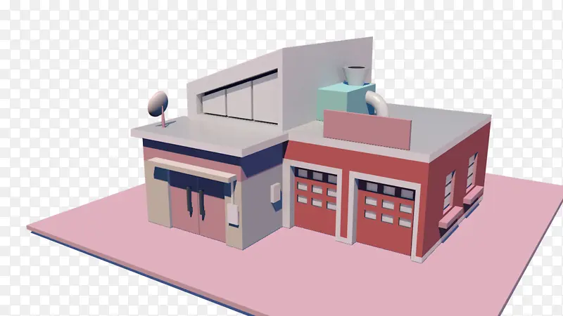 可爱粉色卡通屋子立体3D效果图