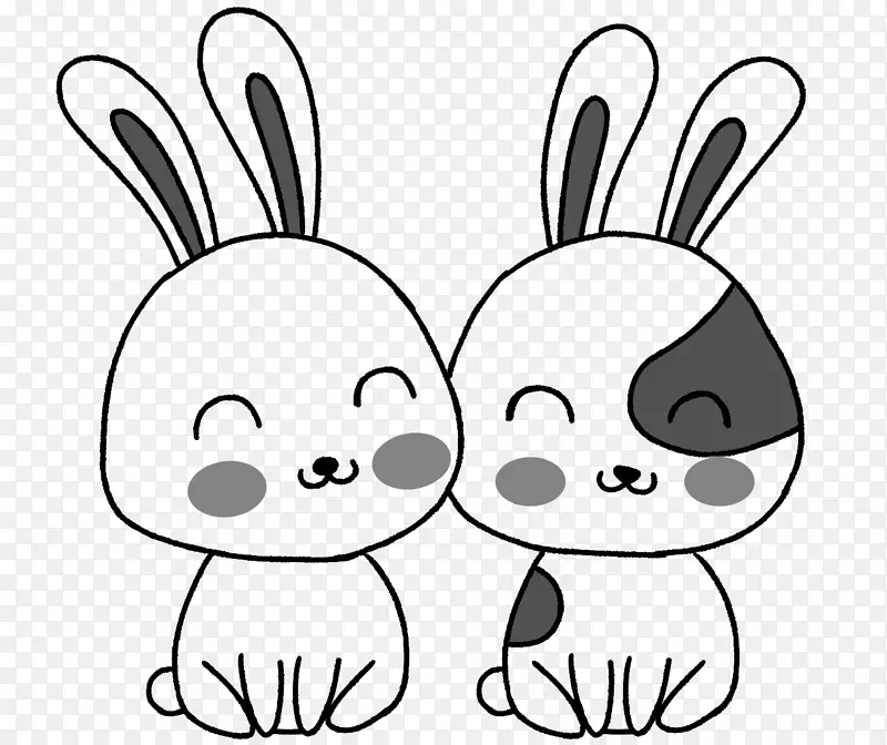卡通 黑白 线稿 兔子