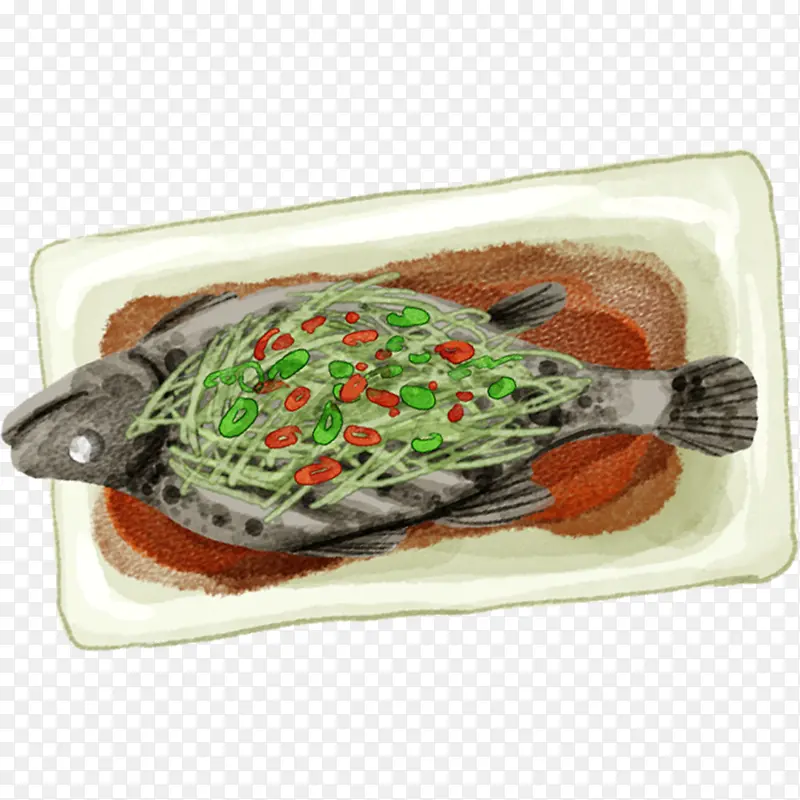 清蒸石斑鱼粤菜手绘美食