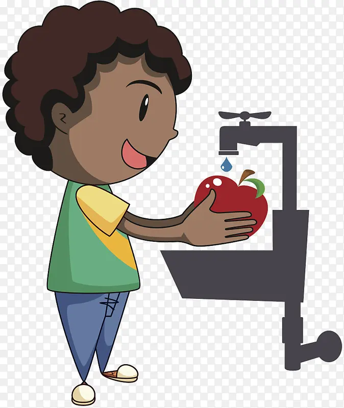 卡通小人洗苹果