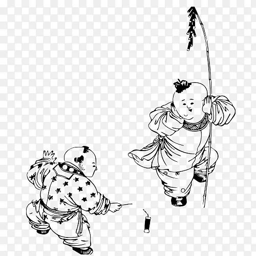 二个孩子玩炮竹 图标 语文书 2022