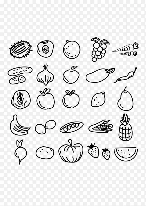 手绘水果和蔬菜矢量图