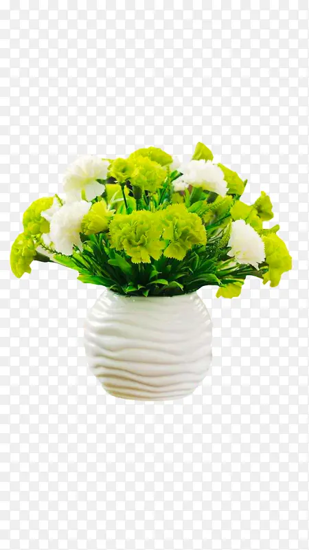 白色花瓶白绿色花束