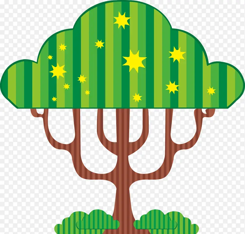 插画 手绘大树 星星树 扁平化树