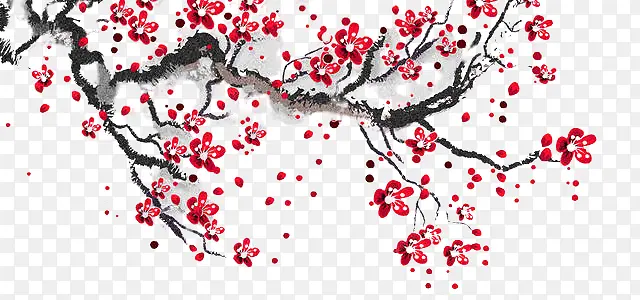 中国风手绘梅花红梅背景