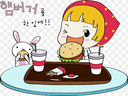 卡通小孩吃汉堡