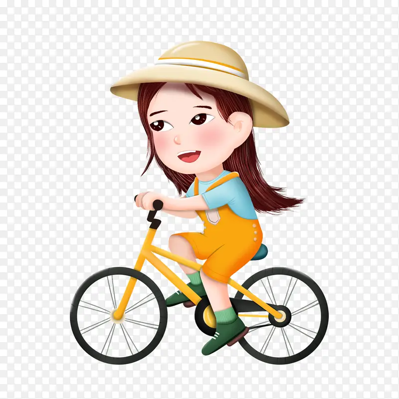 卡通骑自行车的小女孩