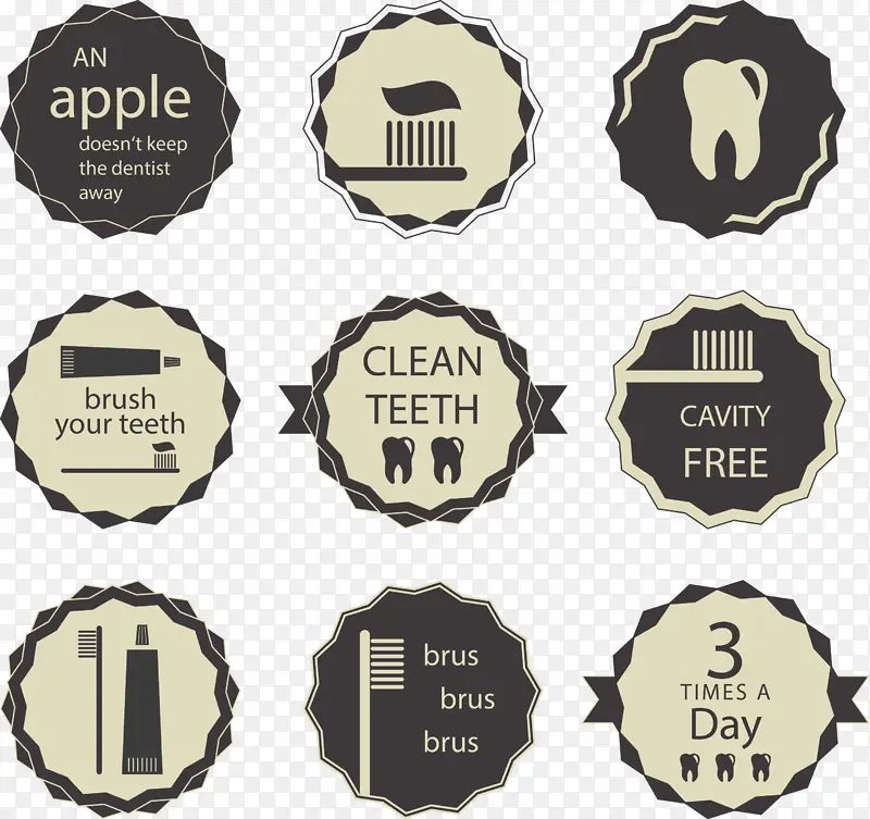 复古牙齿护理标签矢量素材