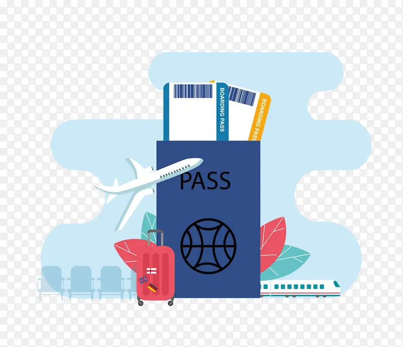旅游手绘护照行李箱