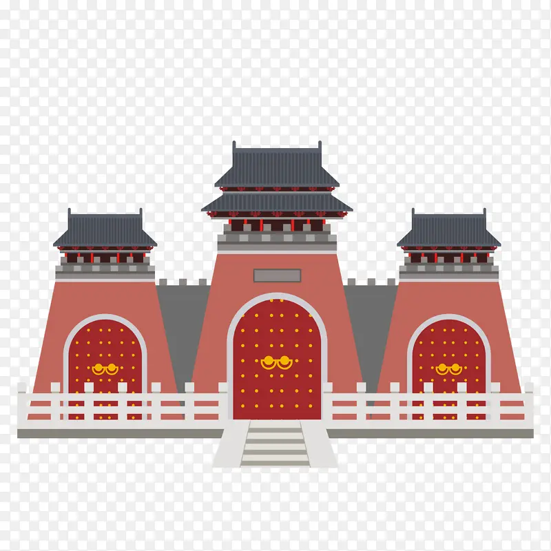 红色古风城门建筑