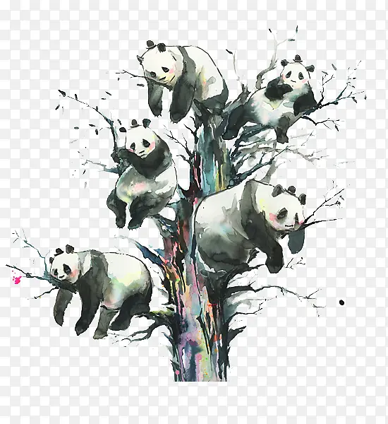 树枝上的熊猫图案