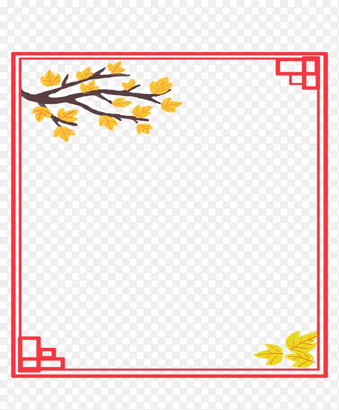 树枝花朵线框复古边框中国风元素