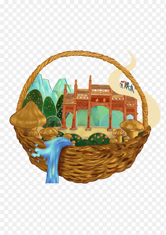 插画竹篮风光