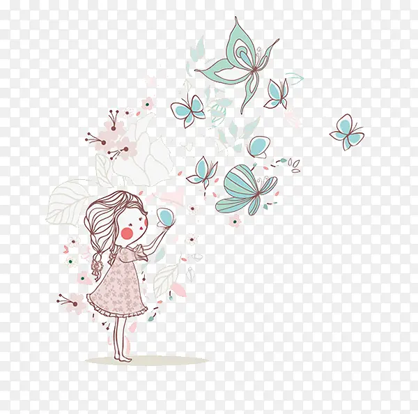 卡通女孩与蝴蝶。