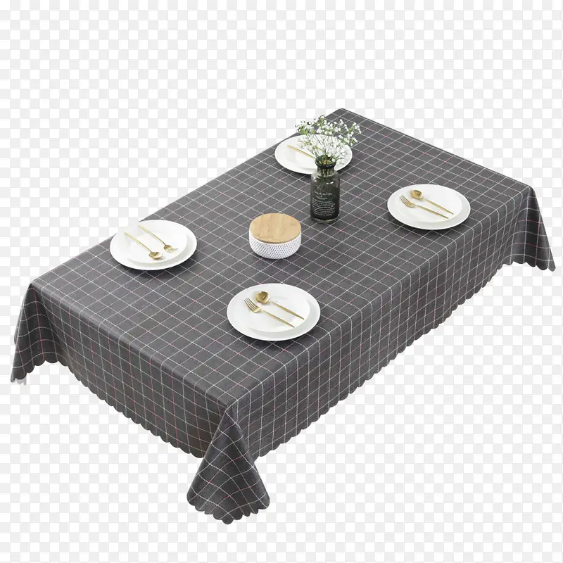 桌布 餐桌 方格 桌布 灰色