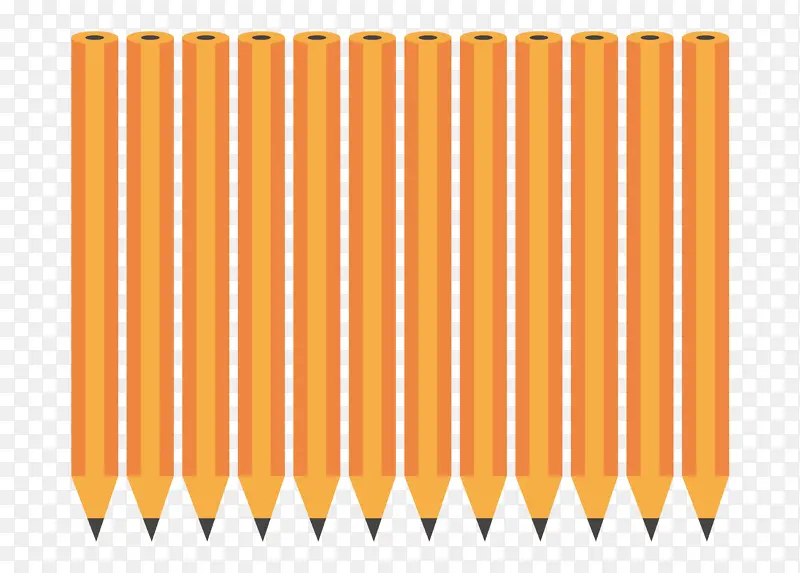 一排橙色的铅笔