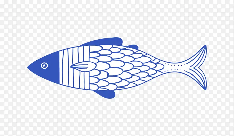 复古蓝插画手绘线条fish