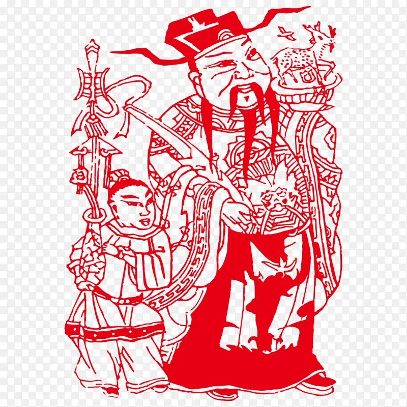 春节元素 新年 传统文化财神 剪纸