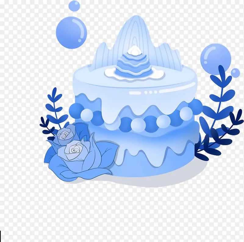 蓝色雪山玫瑰冰淇淋蛋糕