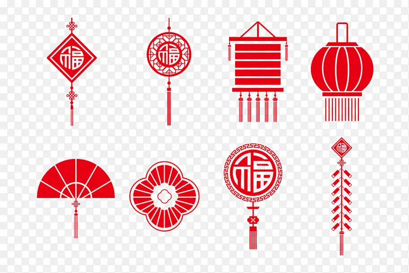 扁平中国风新年装饰元素