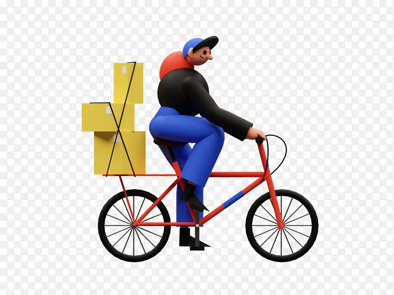3D男孩骑自行车送货