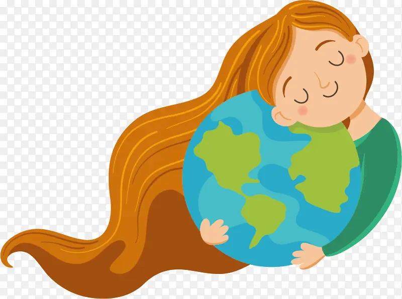 卡通女孩抱地球