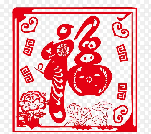 虎年红色剪纸风喜庆新年福运PNG图片素材下载_图片编号qeggedgp-免抠素材网