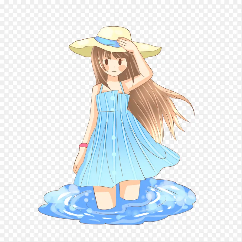 夏季玩水戴帽子女孩