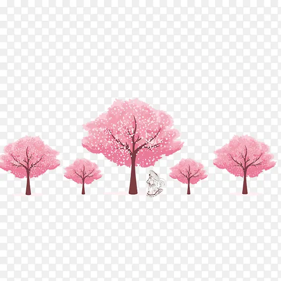 樱花树，樱花树女孩，女孩，水彩手绘，