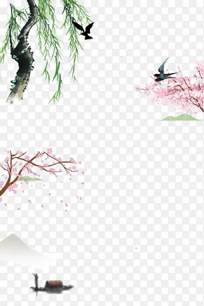 中国风花鸟树木元素