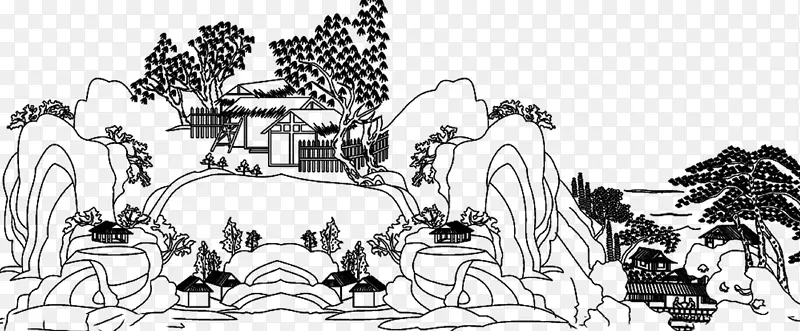 山水人家矢量图