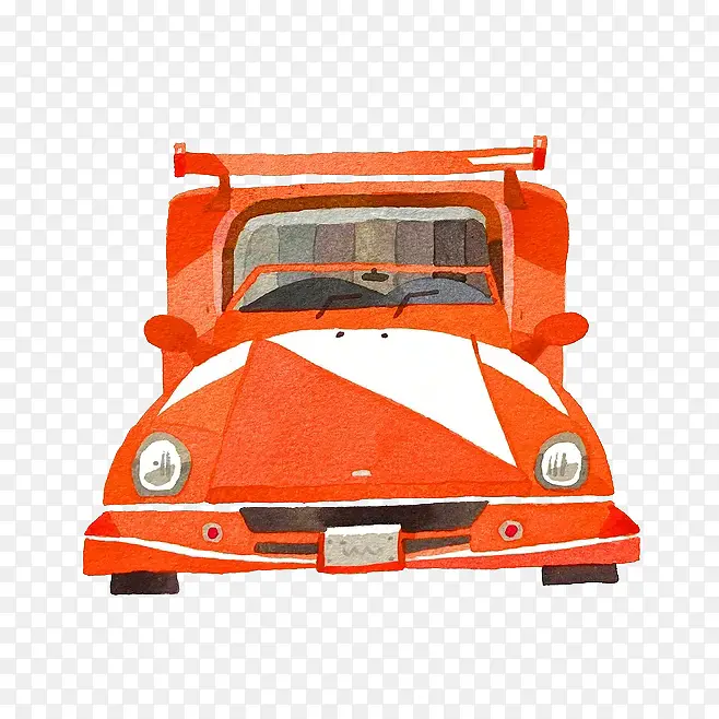 橙色手绘水彩小汽车